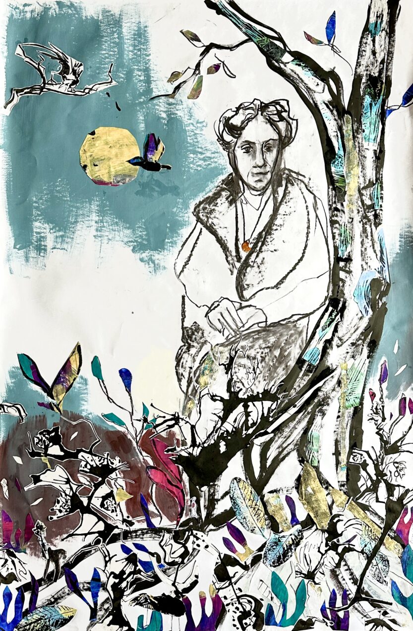 Slika naslovljena "Ivana" umjetnice Jelene Martinović, u sklopu multimedijalne izložbe "Hommage Ivani - vidljivi i nevidljivi svijet IBM"