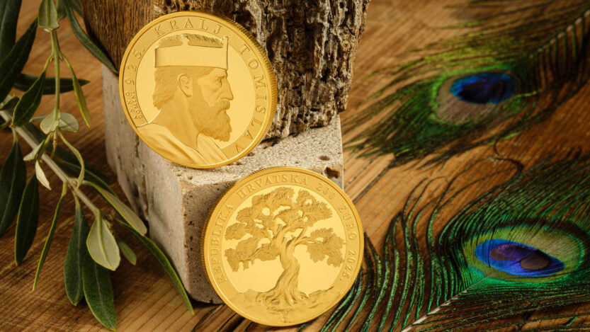 Zlatna kovanica s likom kralja Tomislava, autora Nikole Vudraga