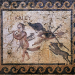 Rimski mozaik koji prikazuje urečljivca, urokljivo oko i amajlije za obranu FOTO: Wikipedia Commons