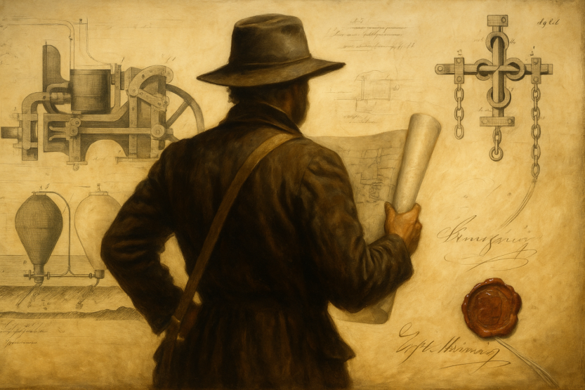 Ilustracija koja predstavlja Dionizija Marašića i njegove izume / Blaga & misterije