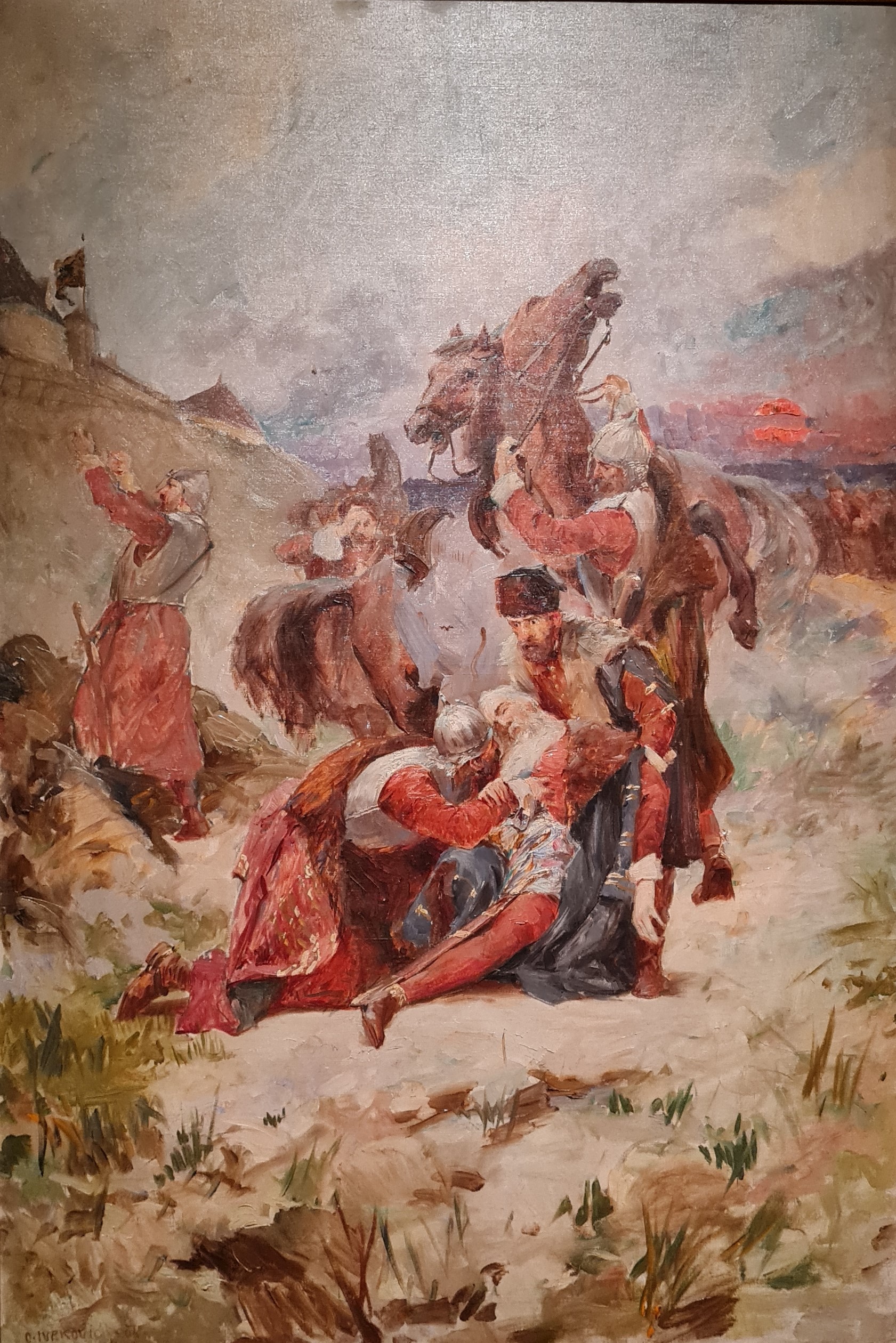 Petar Berislavić na slici Otona Ivekovića, "Pad Petra Berislavića s konja", 1904.