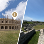 Amfiteatar u Saloni, proljeće 2025. - pogled kroz AR aplikaciju nakon skeniranja QR kooda (lijevo) i pogled kroz objektiv fotoaparata (desno) / FOTO: A.M. Blaga & misterije