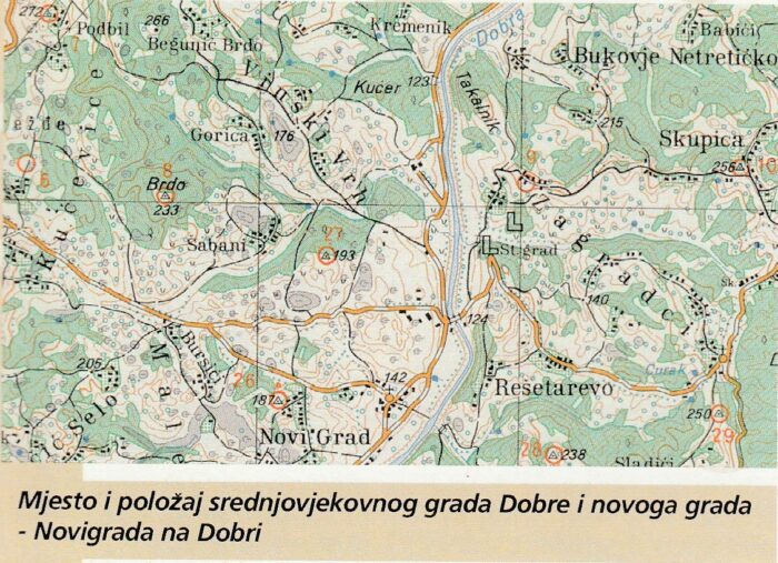 Položaj srednjovjekovnog grada Dobre i novog grada - Novigrada na Dobri IZVOR: Milan Kruhek, Novigrad na Dobri, povijesno turistički vodič