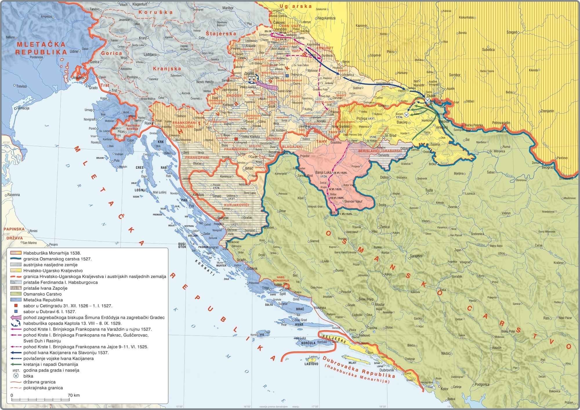 Hrvatska 1527. godine IZVOR: Hrvatski povijesni atlas, treće izdanje (2025.) / Leksikografski zavod Miroslav Krleža,