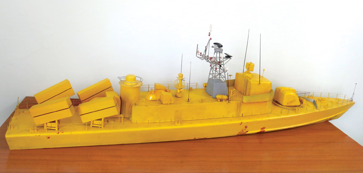 Model raketne topovnjače Kralj Petar Krešimir IV. za ispitivanja u zračnome tunelu, izrađen u Brodarskom institutu u Zagrebu
/ Portal hrvatske tehničke baštine / Leksikografski zavod Miroslav Krleža 