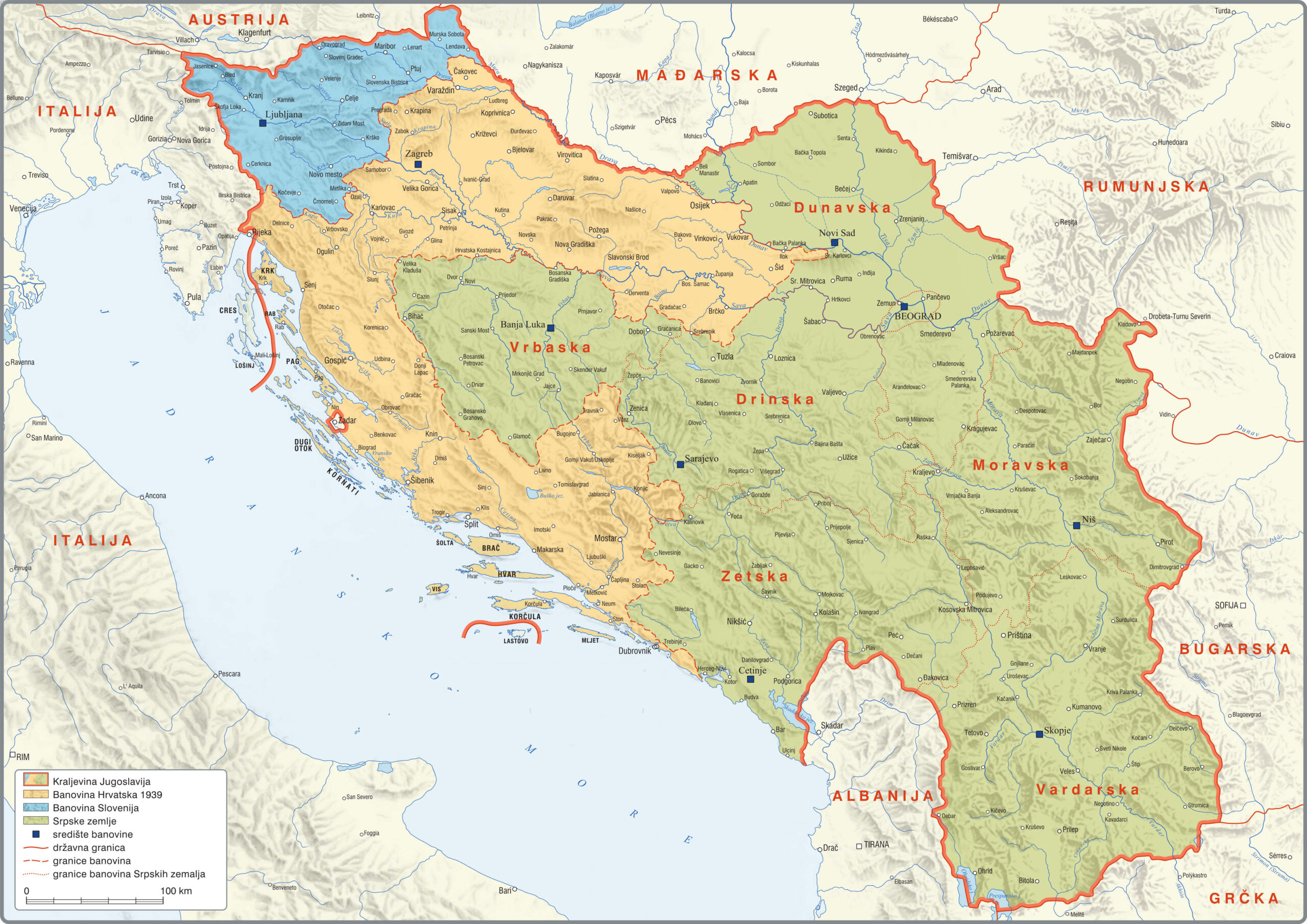 Plan podjele Kraljevine Jugoslavije na 3 zemlje / Hrvatski povijesni atlas, treće izdanje (2025.) Leksikografski zavod Miroslav Krleža