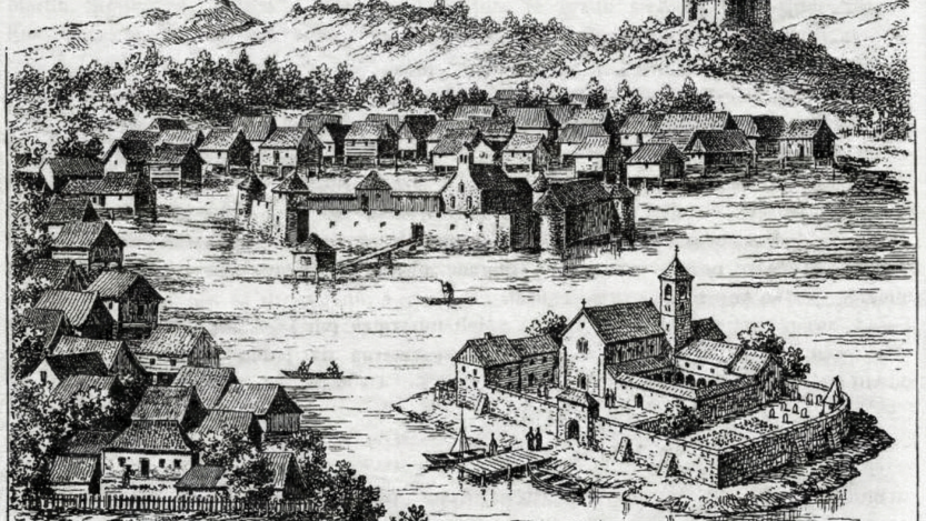 Otočac i samostan, ilustracija. Slika je generirana pomoću Google Geminia 2026.