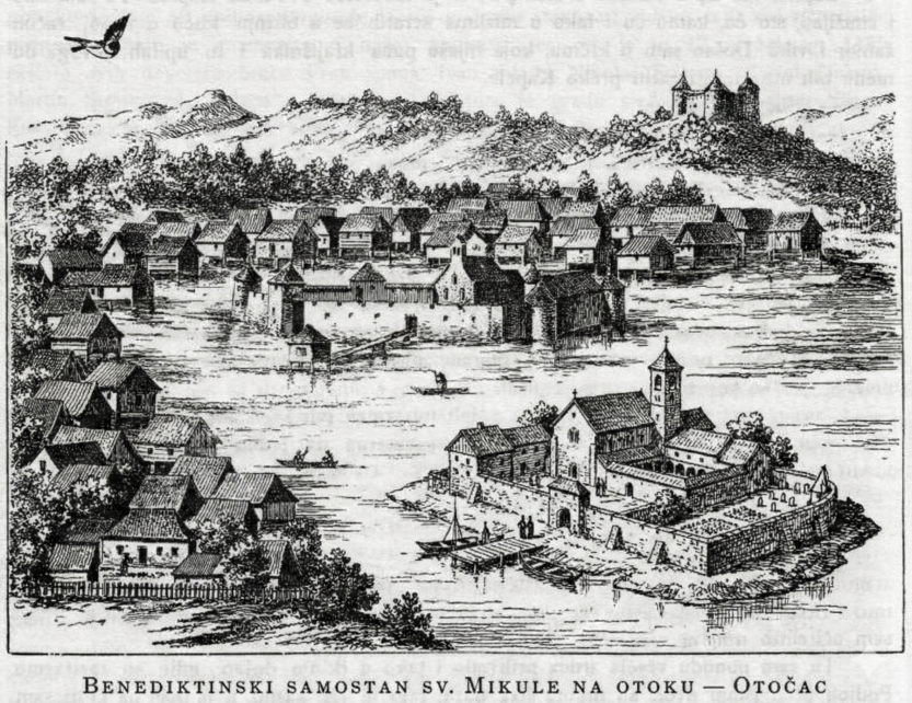 Otočac i samostan, ilustracija. Slika je generirana pomoću Google Geminia 2026.