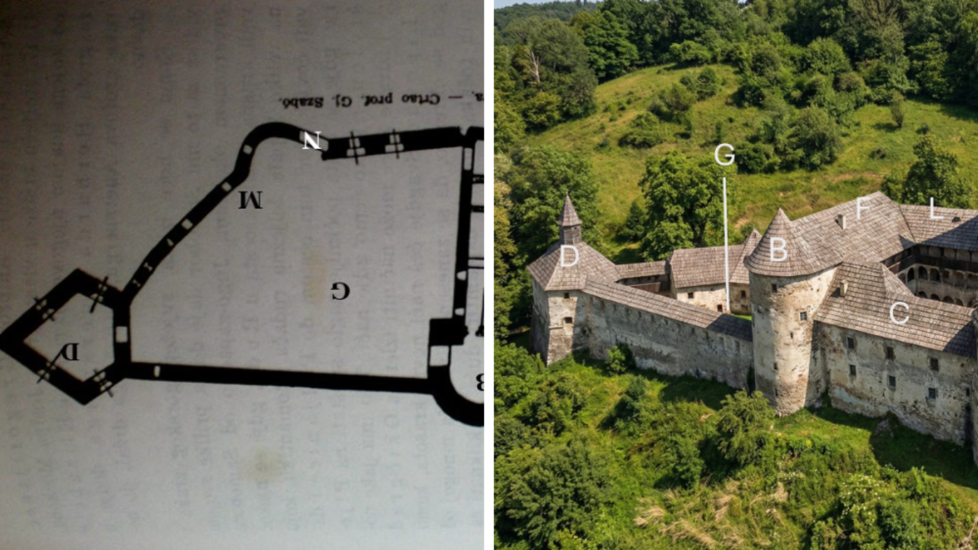 Prezentacija osnovnih dijelova Starog grada Samobora prema tlocrtu koji je nacrtao Gjuro Szabo. 