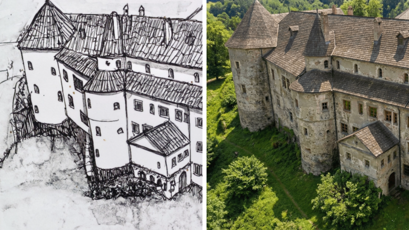 Rekonstrukcija Starog grada Novigrada na Dobri Slika je generirana pomoću Google Geminia 2025. 