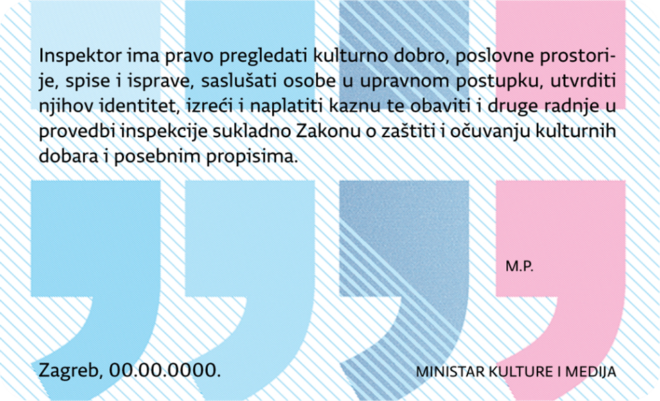 Izgled iskaznice Inspektora zaštite kulturne baštine / Ministarstvo kulture i medija RH