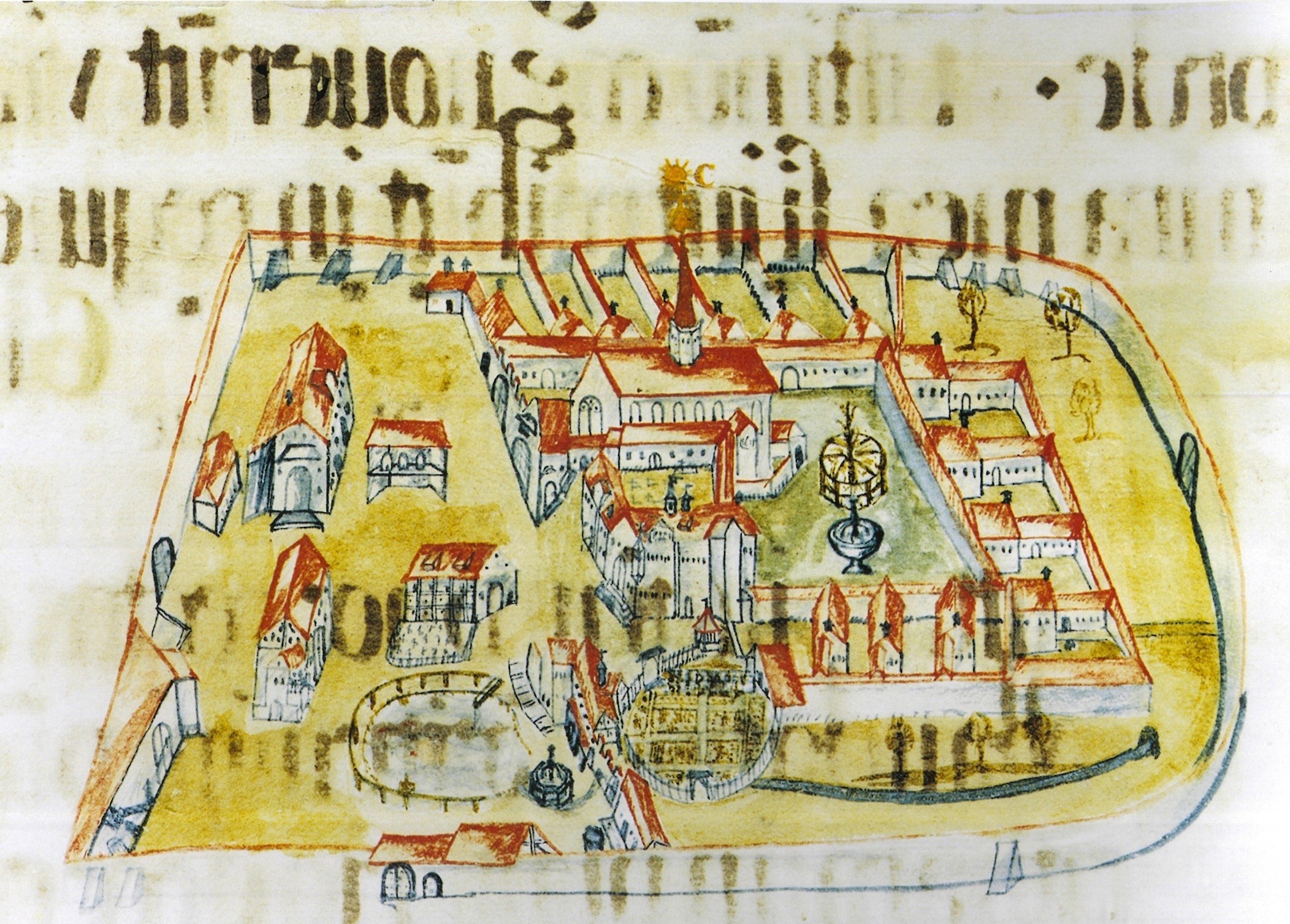 Kartuzija u Ittingenu oko 1640., iz rukopisa Agio Melos; jedan od najstarijih prikaza. Izvor: wikipedia.org