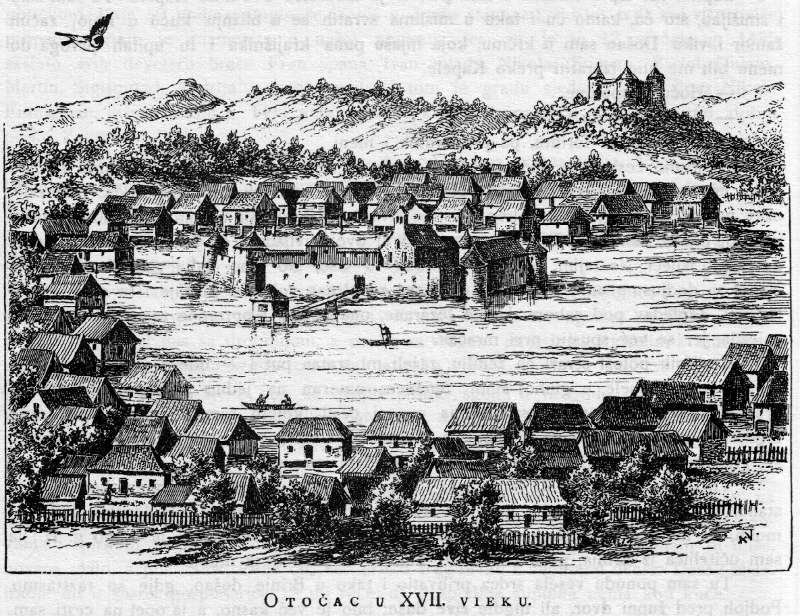 Otočac, 1689. godina. Autor: Janez Vajkarda Valvasor. Grafika objavljena u knjizi Janeza Vajkarda Valvasora " Die Ehre des Herzogthums Krain...". Nürnberg, 1689. 