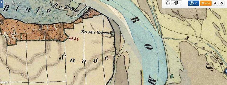 Toponim ”Turska gradina". Izvor karte: mapire.eu