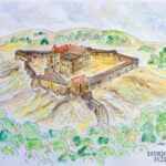 Kamengrad, idejna rekosntrukcija, M.Čorak. Izvor: Dorotea Bačić, Srednjovjekovna baština Parka prirode Papuk