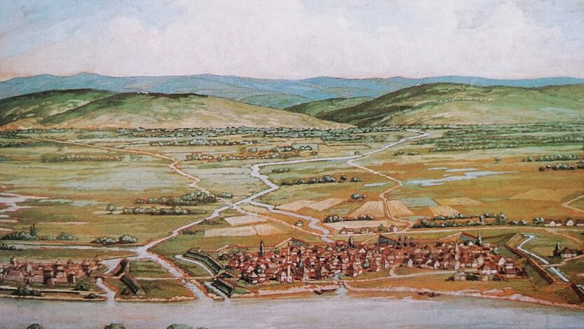Grad Brod i stara utvrd Vukovac 1700. u viziji Vasilja Antipova. Muzej Brodskog Posavlja. Izvor: wikipedia.org