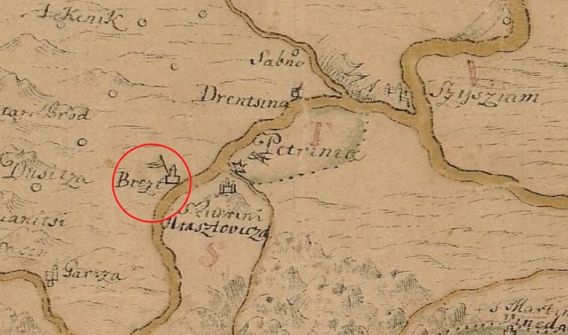 Karta iz 17 st. na kojoj je vidljivo da je Brest i tad bio utvrđen (Arx). Izvor: Vukovarska utvrda Vukovo
