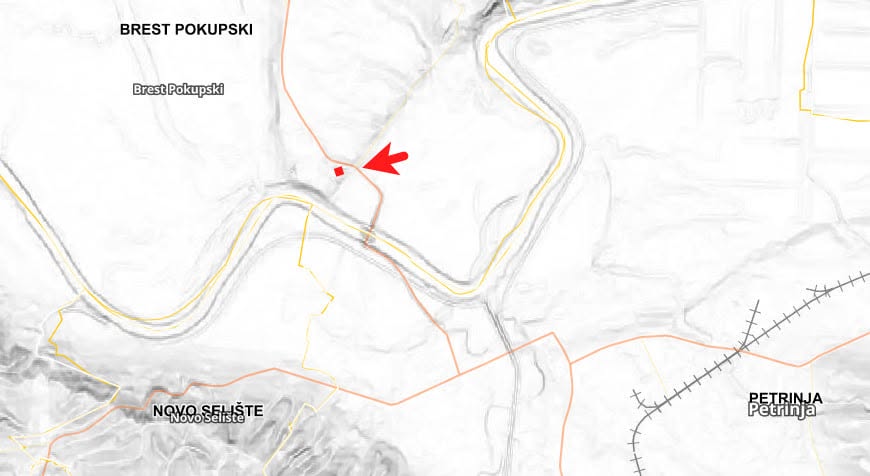 Vjerojatna pozicija kaštela u Brestu kod prijelaza preko Kupe. (Reljefna snimka na kojoj je jasno vidljiva uzvisina iznad plavne doline kUpe na kojoj se nalazio kaštel). Izvor: Vukovarska utvrda Vukovo 
