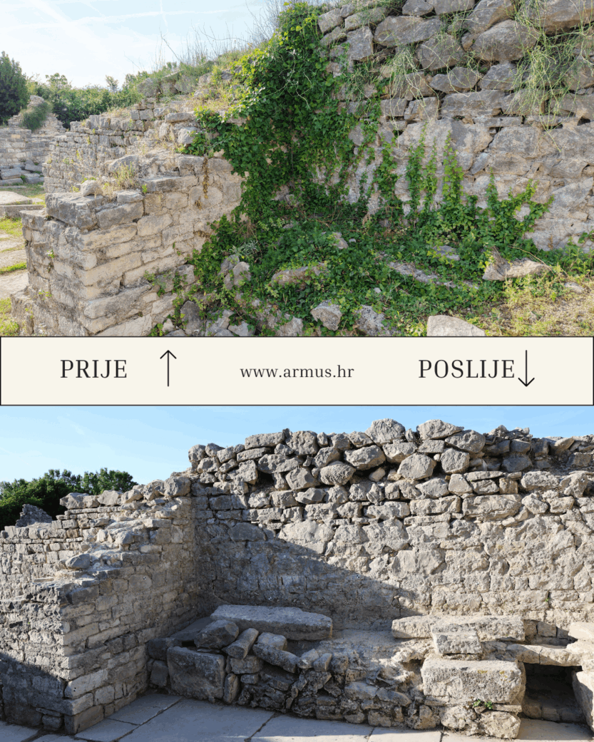 Gradske terme u Saloni prije i poslije čišćenja FOTO: Arheološki muzej u Splitu, armus.hr