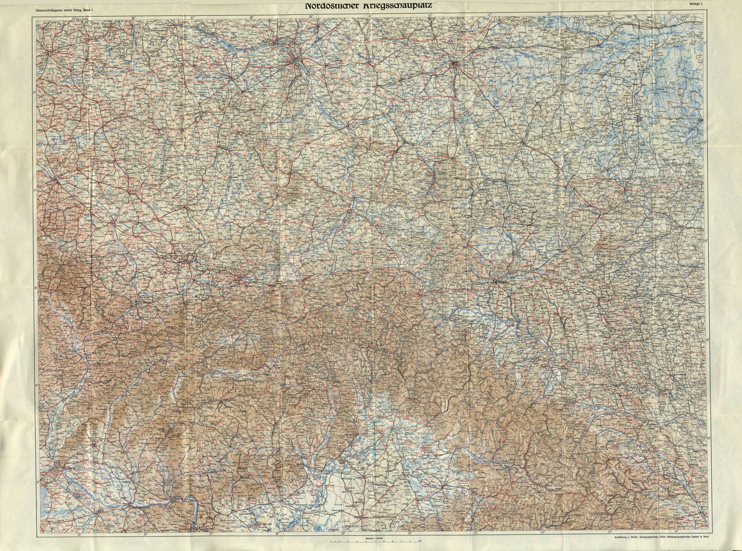Karta Istočnog bojišta Prvoga svjetskog rata, na kojem su tijekom 1914. – 1918. ratovale i hrvatske postrojbe u sastavu austrougarske vojske. Izvor: