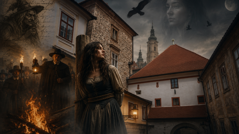 Umjetnička ilustracija progona vještica inspirirana povijesnim Gornjim gradom u Zagrebu. Ilustracija: Uredništvo Blaga & misterije