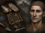 Ilustracija prikazuje rekonstrukciju srednjovjekovnog muškarca iz Račeše uz umjetničku interpretaciju arheološkog ukopa inspiriranu nalazima iz Hrvatske. / Blaga & misterije