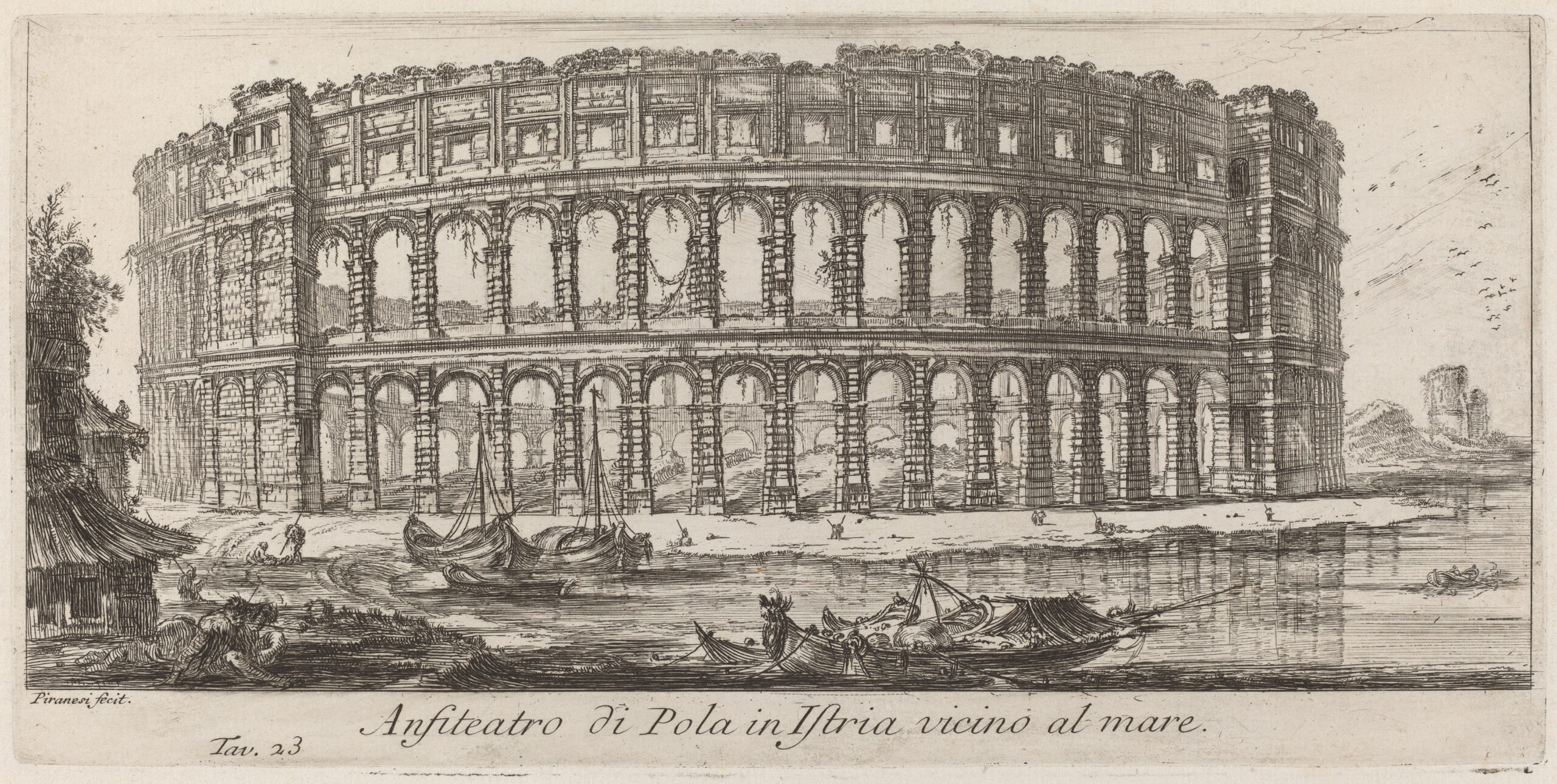 Pulska Arena na grafici Giovannija Battiste Piranesija iz 1748. godine, samo četiri godine nakon Casanovina posjeta Puli. IZVOR: National Gallery of Art / Wikimedia Commons, CC0