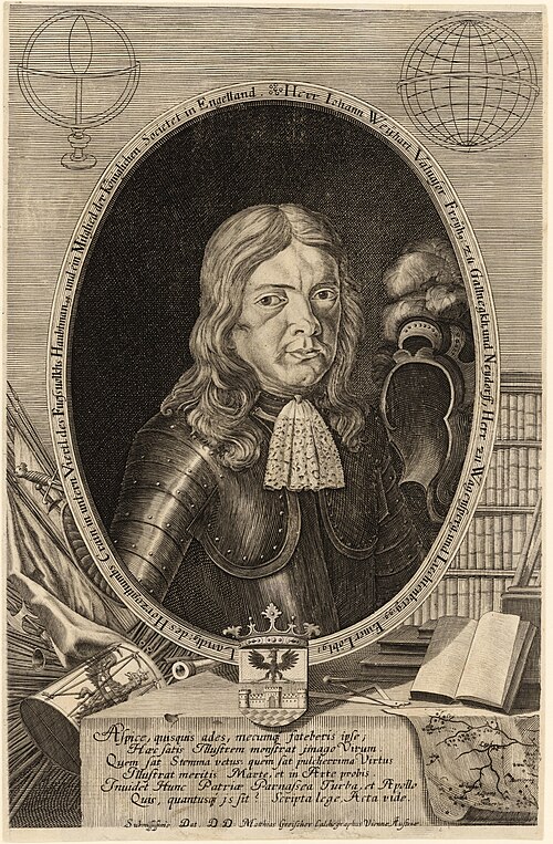 Janez Vajkard Valvasor na autoportretu iz 1689. godine. Bakrorez je objavljen u sklopu njegova vremena i danas se čuva kao djelo u javnoj domeni. Foto/izvor: Wikimedia Commons, Public Domain.