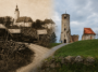 Stara crkva sv. Martina na Martin Bregu nekad i danas. Arhivska fotografija iz 1912. godine pokazuje crkvu dok su njezin brod, krovište i zvonik još bili očuvani, dok današnji prizor svjedoči o kasnijem propadanju građevine. Ilustracija: Blaga & misterije