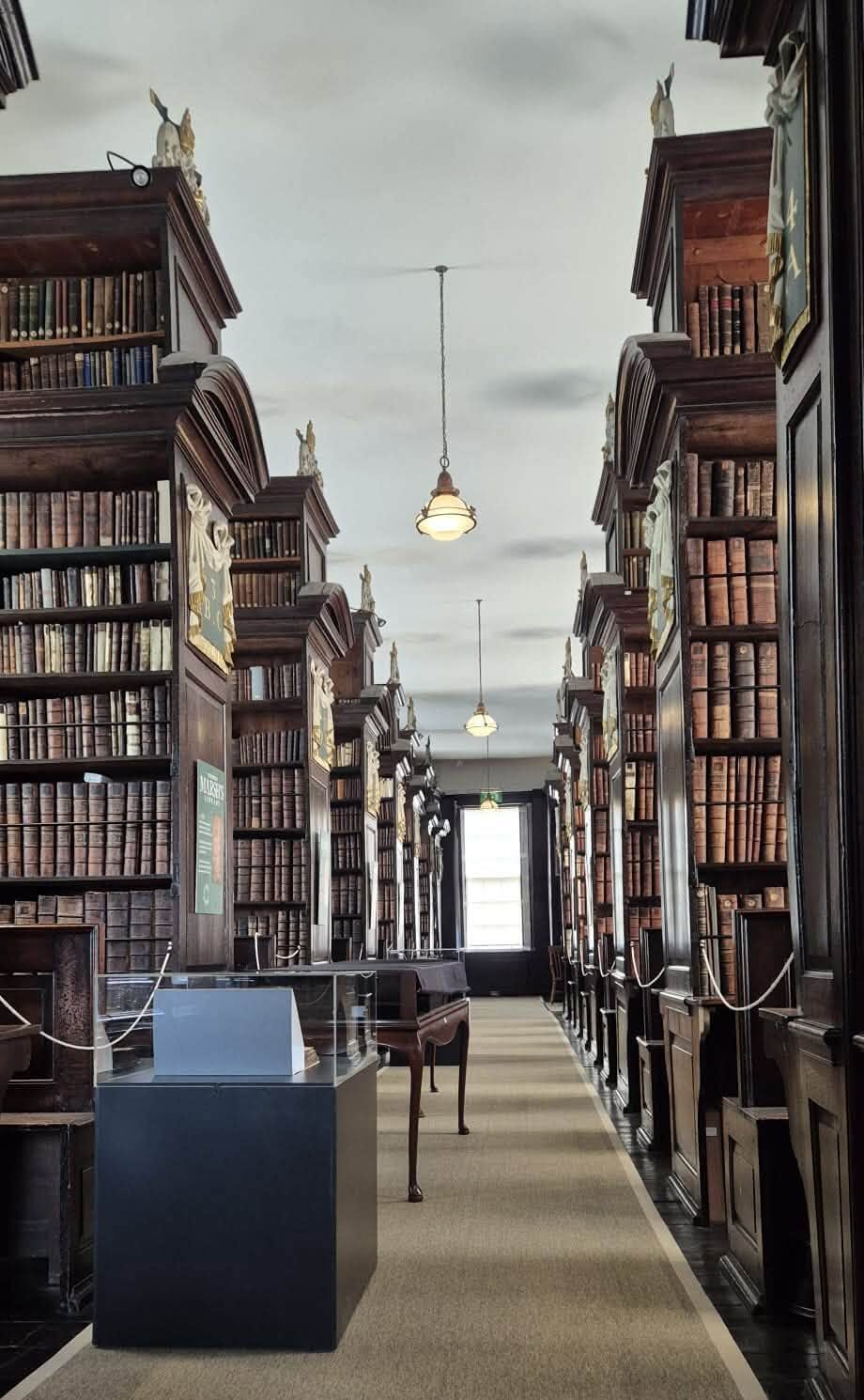 Povijesna unutrašnjost Archbishop Marsh's Library u Dublinu. Knjižnica je otvorena početkom 18. stoljeća, a njezine izvorne drvene police i danas čuvaju zbirke starih i rijetkih knjiga. Foto: Ministarstvo kulture i medija RH