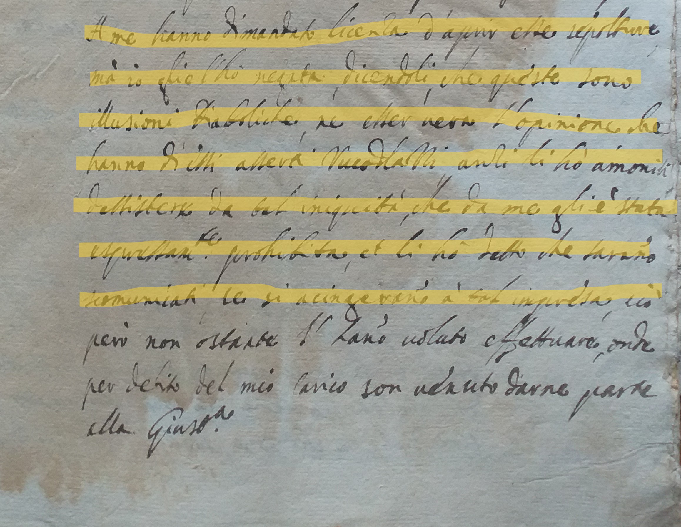 Detalj prve stranice izvještaja u kojem ražanački župnik don Ivan Petković navodi da je mještanima uskratio dopuštenje za otvaranje grobova, njihovo vjerovanje u „navodne vukodlake” proglasio đavolskom obmanom te im zaprijetio izopćenjem ako nastave s takvim postupcima.Arhiv Zadarske nadbiskupije, HR-AZDN-17-3, kut. 2, br. 8, fol. 1r.