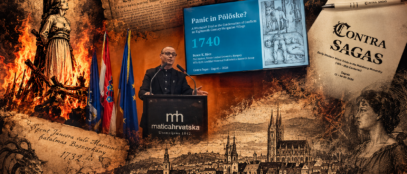 Ilustracija spaja prizore s međunarodne konferencije Contra Sagas u Zagrebu s motivima povijesnih progona vještica, sudskih procesa i lomača ranoga novog vijeka. ILUSTRACIJA: Blaga & misterije / AI