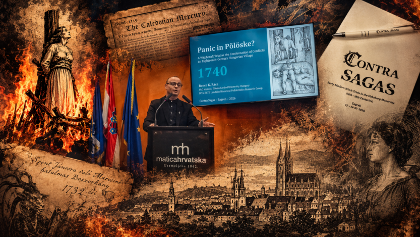 Ilustracija spaja prizore s međunarodne konferencije Contra Sagas u Zagrebu s motivima povijesnih progona vještica, sudskih procesa i lomača ranoga novog vijeka. ILUSTRACIJA: Blaga & misterije / AI