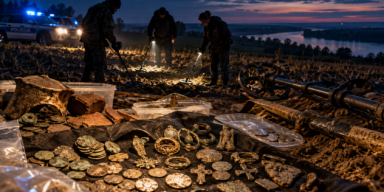 Gotovo 1400 arheoloških predmeta pronađeno je tijekom kriminalističkog istraživanja nakon što je policija u Negoslavcima kod Vukovara zatekla troje osumnjičenih s detektorima metala na zaštićenom arheološkom nalazištu. Ilustracija: Blaga & misterije